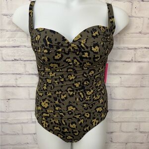 Betsey Johnson XL One Piece Bandeau Fancy Leopard Animal Print Swimsuit New‎